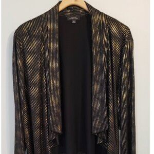 Tahari Open Cardigan Womens, Size 18W, Black Gold Tone Metallic Elegant NEW
